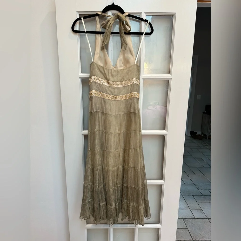 Vintage Cache Y2K Sequin Beaded Gold Romantic Formal Silk Gown Size 2 XS NWT - Picture 4 of 13